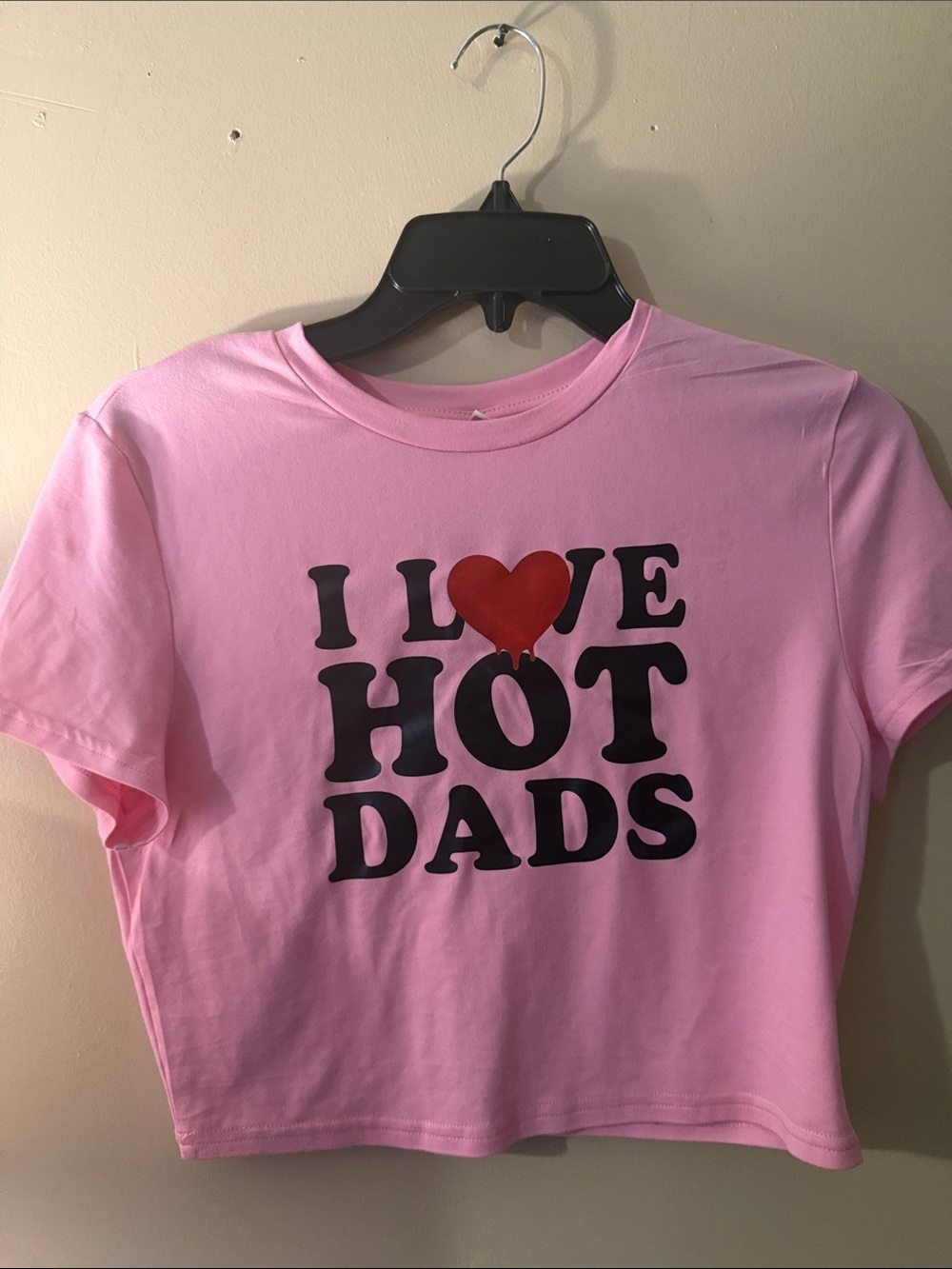 Hot Topic Pink Graphic Crop Tee with Black Text and Red Heart